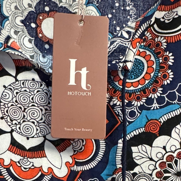 Hotouch NWT L blue orange white Bohemian Floral Print Tassel tie Dress - Picture 6 of 9